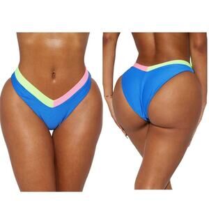LUXE Womens medium high waisted cheeky bright color block bikini bottoms…​